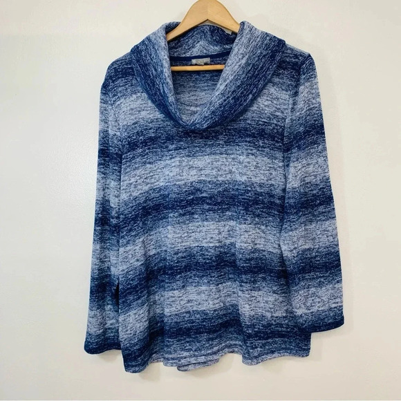 T by Talbots Sweater Top Woman‎  Xl Cowl Neck Long Sleeve Blue Boxy Stretch Cozy - Picture 1 of 10